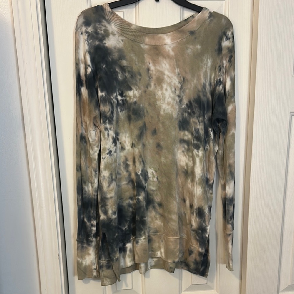 Tan and Blue Tie Dye Long Sleeve Relaxed Tunic